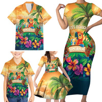 5 Oclock Somewhere Personalized Family Matching Short Sleeve Bodycon Dress and Hawaiian Shirt Hawaii Parrots Plumeria Summer Vibe - Polynesian Pride