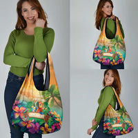 5 Oclock Somewhere Personalized Grocery Bag Hawaii Parrots Plumeria Summer Vibe - Polynesian Pride