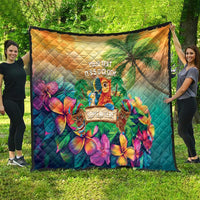 5 Oclock Somewhere Personalized Quilt Hawaii Parrots Plumeria Summer Vibe - Polynesian Pride