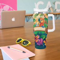 5 Oclock Somewhere Personalized Tumbler With Handle Hawaii Parrots Plumeria Summer Vibe - Polynesian Pride
