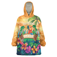 5 Oclock Somewhere Personalized Wearable Blanket Hoodie Hawaii Parrots Plumeria Summer Vibe - Polynesian Pride