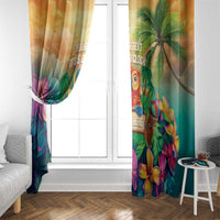5 Oclock Somewhere Personalized Window Curtain Hawaii Parrots Plumeria Summer Vibe - Polynesian Pride