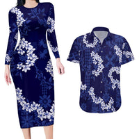 Mokihana Maile and Ilima Leis Couples Matching Long Sleeve Bodycon Dress and Hawaiian Shirt Uliuli Hawaiian Tapa Quilt Pattern - Polynesian Pride