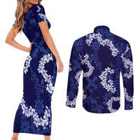 Mokihana Maile and Ilima Leis Couples Matching Short Sleeve Bodycon Dress and Long Sleeve Button Shirt Uliuli Hawaiian Tapa Quilt Pattern - Polynesian Pride