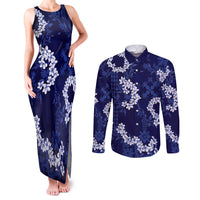 Mokihana Maile and Ilima Leis Couples Matching Tank Maxi Dress and Long Sleeve Button Shirt Uliuli Hawaiian Tapa Quilt Pattern - Polynesian Pride