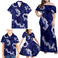 Mokihana Maile and Ilima Leis Family Matching Off Shoulder Maxi Dress and Hawaiian Shirt Uliuli Hawaiian Tapa Quilt Pattern - Polynesian Pride