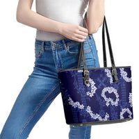 Mokihana Maile and Ilima Leis Leather Tote Bag Uliuli Hawaiian Tapa Quilt Pattern - Polynesian Pride
