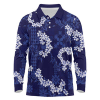 Mokihana Maile and Ilima Leis Long Sleeve Polo Shirt Uliuli Hawaiian Tapa Quilt Pattern - Polynesian Pride