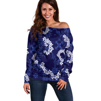 Mokihana Maile and Ilima Leis Off Shoulder Sweater Uliuli Hawaiian Tapa Quilt Pattern - Polynesian Pride