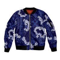 Mokihana Maile and Ilima Leis Sleeve Zip Bomber Jacket Uliuli Hawaiian Tapa Quilt Pattern - Polynesian Pride