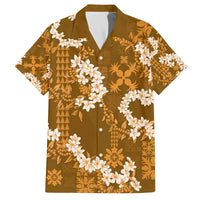 Mokihana Maile and Ilima Leis Family Matching Off The Shoulder Long Sleeve Dress and Hawaiian Shirt Alani Hawaiian Tapa Quilt Pattern - Polynesian Pride