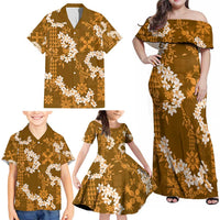 Mokihana Maile and Ilima Leis Family Matching Off Shoulder Maxi Dress and Hawaiian Shirt Alani Hawaiian Tapa Quilt Pattern - Polynesian Pride
