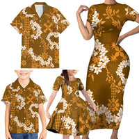 Mokihana Maile and Ilima Leis Family Matching Short Sleeve Bodycon Dress and Hawaiian Shirt Alani Hawaiian Tapa Quilt Pattern - Polynesian Pride