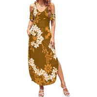 Mokihana Maile and Ilima Leis Family Matching Summer Maxi Dress and Hawaiian Shirt Alani Hawaiian Tapa Quilt Pattern - Polynesian Pride