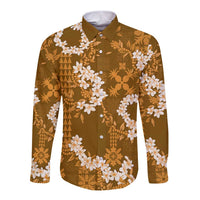 Mokihana Maile and Ilima Leis Long Sleeve Button Shirt Alani Hawaiian Tapa Quilt Pattern - Polynesian Pride