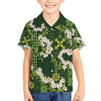 Mokihana Maile and Ilima Leis Family Matching Off The Shoulder Long Sleeve Dress and Hawaiian Shirt Omaʻomaʻo Hawaiian Tapa Quilt Pattern - Polynesian Pride