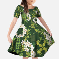 Mokihana Maile and Ilima Leis Family Matching Short Sleeve Bodycon Dress and Hawaiian Shirt Omaʻomaʻo Hawaiian Tapa Quilt Pattern - Polynesian Pride