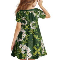 Mokihana Maile and Ilima Leis Family Matching Short Sleeve Bodycon Dress and Hawaiian Shirt Omaʻomaʻo Hawaiian Tapa Quilt Pattern - Polynesian Pride