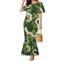 Mokihana Maile and Ilima Leis Mermaid Dress Omaʻomaʻo Hawaiian Tapa Quilt Pattern - Polynesian Pride