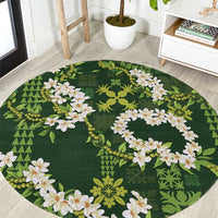 Mokihana Maile and Ilima Leis Round Carpet Omaʻomaʻo Hawaiian Tapa Quilt Pattern - Polynesian Pride