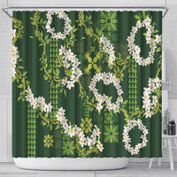 Mokihana Maile and Ilima Leis Shower Curtain Omaʻomaʻo Hawaiian Tapa Quilt Pattern - Polynesian Pride
