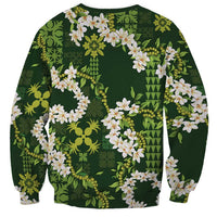 Mokihana Maile and Ilima Leis Sweatshirt Omaʻomaʻo Hawaiian Tapa Quilt Pattern - Polynesian Pride