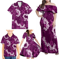 Mokihana Maile and Ilima Leis Family Matching Off Shoulder Maxi Dress and Hawaiian Shirt Akala Hawaiian Tapa Quilt Pattern LT9 - Polynesian Pride