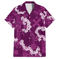Mokihana Maile and Ilima Leis Family Matching Off Shoulder Maxi Dress and Hawaiian Shirt Akala Hawaiian Tapa Quilt Pattern LT9 Dad's Shirt - Short Sleeve Pink - Polynesian Pride