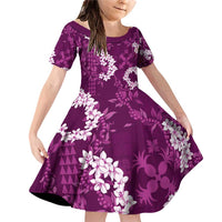 Mokihana Maile and Ilima Leis Family Matching Off Shoulder Short Dress and Hawaiian Shirt Akala Hawaiian Tapa Quilt Pattern LT9 Daughter's Dress Pink - Polynesian Pride