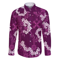 Mokihana Maile and Ilima Leis Family Matching Off Shoulder Short Dress and Hawaiian Shirt Akala Hawaiian Tapa Quilt Pattern LT9 Dad's Shirt - Long Sleeve Pink - Polynesian Pride