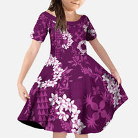 Mokihana Maile and Ilima Leis Family Matching Summer Maxi Dress and Hawaiian Shirt Akala Hawaiian Tapa Quilt Pattern LT9 Daughter's Dress Pink - Polynesian Pride