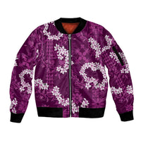 Mokihana Maile and Ilima Leis Sleeve Zip Bomber Jacket Akala Hawaiian Tapa Quilt Pattern - Polynesian Pride