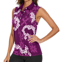 Mokihana Maile and Ilima Leis Women Sleeveless Polo Shirt Akala Hawaiian Tapa Quilt Pattern - Polynesian Pride