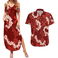 Mokihana Maile and Ilima Leis Couples Matching Summer Maxi Dress and Hawaiian Shirt Ulaʻula Hawaiian Tapa Quilt Pattern - Polynesian Pride