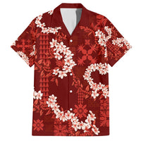 Mokihana Maile and Ilima Leis Family Matching Summer Maxi Dress and Hawaiian Shirt Ulaʻula Hawaiian Tapa Quilt Pattern LT9 Dad's Shirt - Short Sleeve Red - Polynesian Pride