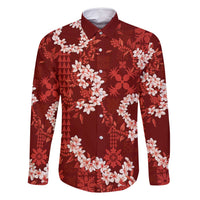 Mokihana Maile and Ilima Leis Family Matching Summer Maxi Dress and Hawaiian Shirt Ulaʻula Hawaiian Tapa Quilt Pattern LT9 Dad's Shirt - Long Sleeve Red - Polynesian Pride