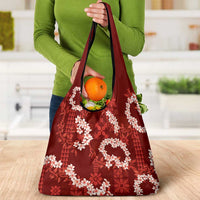 Mokihana Maile and Ilima Leis Grocery Bag Ulaʻula Hawaiian Tapa Quilt Pattern - Polynesian Pride