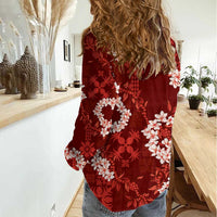 Mokihana Maile and Ilima Leis Women Casual Shirt Ulaʻula Hawaiian Tapa Quilt Pattern - Polynesian Pride