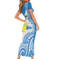 Personalized Palau 1994 Belau Rekid Short Sleeve Bodycon Dress Polynesian Plumeria Style