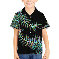 New Zealand Family Matching Off Shoulder Short Dress and Hawaiian Shirt Aotearoa Silver Fern Mixed Papua Shell Green Vibe LT9 Son's Shirt Green - Polynesian Pride