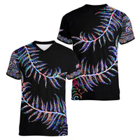New Zealand Women V Neck T Shirt Aotearoa Silver Fern Mixed Papua Shell Purple Vibe LT9 - Polynesian Pride