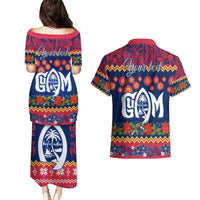 Personalised Guam Christmas Couples Matching Puletasi Dress and Hawaiian Shirt Felis Pusgua Santa Beach Polynesian Pattern LT9 - Polynesian Pride