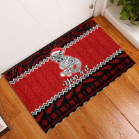 Personalised New Zealand Christmas Rubber Doormat Maori Tiki Meri Kirihimete LT9 Red - Polynesian Pride