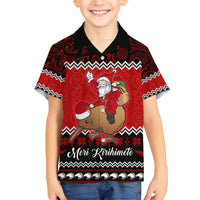 Personalised New Zealand Christmas Family Matching Short Sleeve Bodycon Dress and Hawaiian Shirt Kiwi Santa Claus Maori Meri Kirihimete LT9 Son's Shirt Red - Polynesian Pride