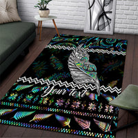 Personalised New Zealand Christmas Area Rug Maori Fern Manaia Meri Kirihimete with Papaua Shell LT9 Black - Polynesian Pride
