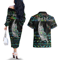 Personalised New Zealand Christmas Couples Matching Off The Shoulder Long Sleeve Dress and Hawaiian Shirt Maori Fern Manaia Meri Kirihimete with Papaua Shell LT9 - Polynesian Pride