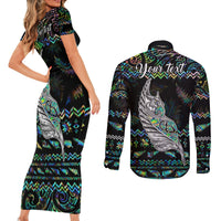 Personalised New Zealand Christmas Couples Matching Short Sleeve Bodycon Dress and Long Sleeve Button Shirt Maori Fern Manaia Meri Kirihimete with Papaua Shell LT9 - Polynesian Pride