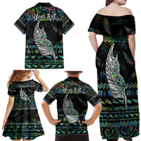 Personalised New Zealand Christmas Family Matching Off Shoulder Maxi Dress and Hawaiian Shirt Maori Fern Manaia Meri Kirihimete with Papaua Shell LT9 - Polynesian Pride