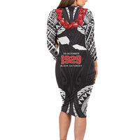 Samoa Black Saturday Family Matching Long Sleeve Bodycon Dress and Hawaiian Shirt Samoa mo Samoa with Black Ula Fala