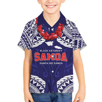 Samoa Black Saturday Family Matching Off Shoulder Short Dress and Hawaiian Shirt Samoa mo Samoa with Blue Ula Fala